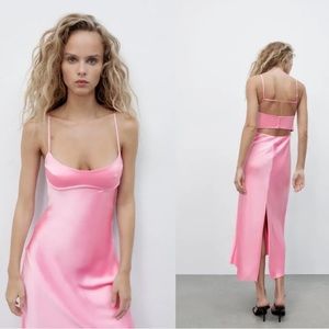 Pink silk satin viral pink dress maxi Barbie pink flattering dress